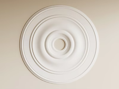 White Round Ceiling Medallion with Layered Circular Design and Central Hole for Ceiling Light Decoration 3d model
