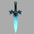 Mythical Dagger With Brown Handle Decorative Top Bat Wing Guard Blue Blade Runes