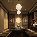 Japanese Style Private Dining Room With Paper Lanterns And Decorative Painting