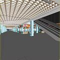 Spacious Shopping Mall Lobby With Wide Corridors Wooden Ceiling Escalators And Pedestrians