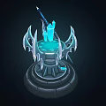 Cartoon Style Magical Pedestal With Intricate Design Glowing Blue Crystal And Sword