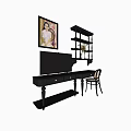 Modern Black Dressing Table With Chair Drawers And Decorative Shelves