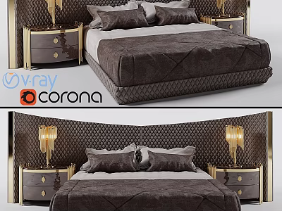 Modern Luxury Bedroom Design With Brown Upholstered Bed Gold Accents And Nightstands 3d model