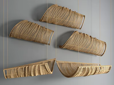 Elegant Woven Wall Hangings Curved Leaf Design Light Brown Gray Wall Decor 3d model