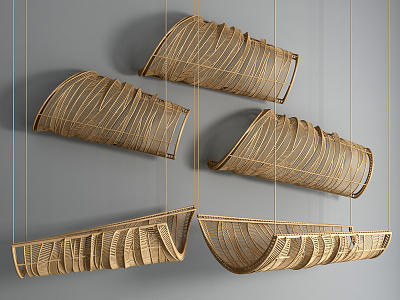 Modern pendant rattan pendant combination 3d model