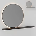 Round Mirror with Illuminated Edge and Black Shelf Featuring Small Round Mirror on Wall