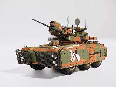 Armored Military Utility Vehicle With Turret Antenna Camouflage Paint And Protective Grilles 3d model