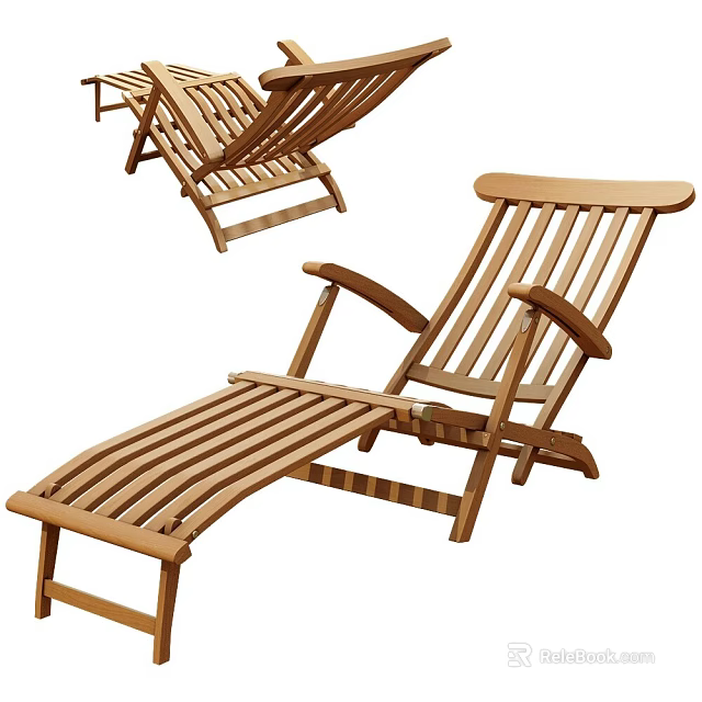 Wooden Outdoor Lounge Chair With Adjustable Footrest And Striped Design 3d model 