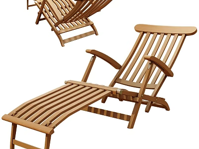 Wooden Outdoor Lounge Chair With Adjustable Footrest And Striped Design 3d model