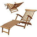 Wooden Outdoor Lounge Chair With Adjustable Footrest And Striped Design