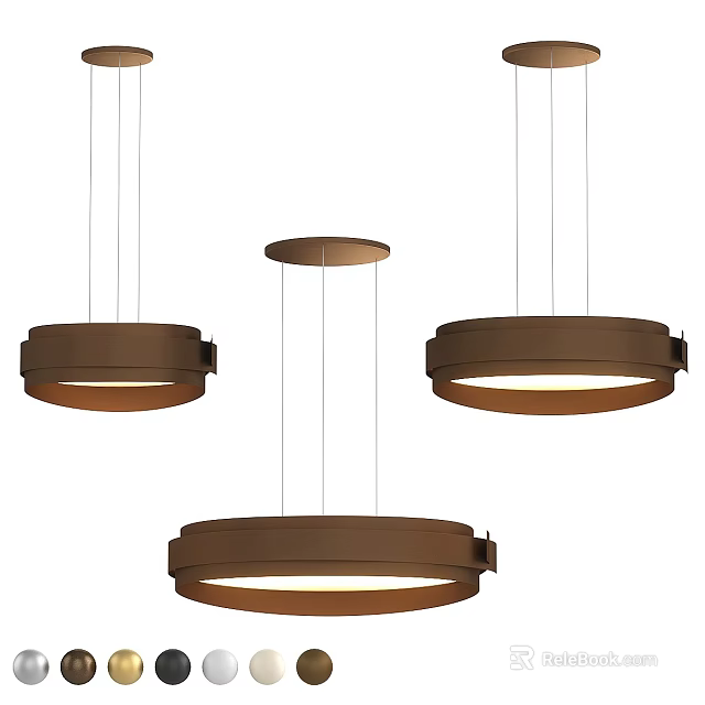 Three Modern Brown Circular Pendant Lights with Hanging Design for Interior Decor 3d model