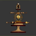 Decorative Orrery Model With Wooden Base Metal Rings And Spherical Elements 3d model