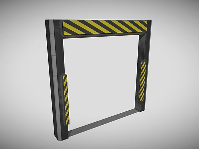 Industrial Equipment Steel Frame With Yellow Black Warning Stripes As Safety Barrier 3d model