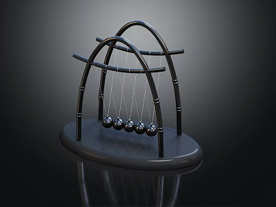 Modern Decorative Ornament Set With Black Arched Frame Hanging Metal Balls And Circular Base 3d model