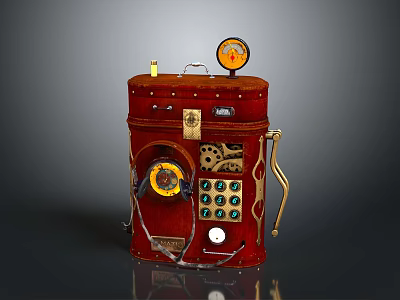 Vintage Red Mechanical Device With Gauges Buttons And Metal Accents 3d model