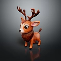 Cartoon Style Cute Brown Deer Toy Figure With Big Eyes And Antlers On Dark Background