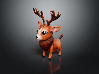 Cartoon Style Cute Brown Deer Toy Figure With Big Eyes And Antlers On Dark Background 3d model