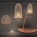 Woven Modern Hanging Lights With Different Shapes For Natural Interior Decor 3d model