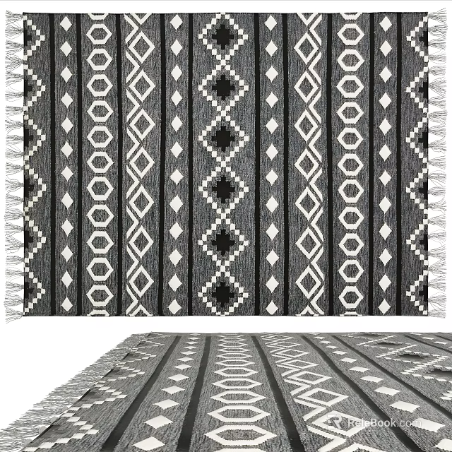 Modern Square Area Rug With Geometric Diamond Hexagon Patterns And Stripes 3d model 