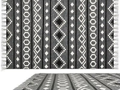 Modern Square Area Rug With Geometric Diamond Hexagon Patterns And Stripes 3d model