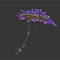 Fantasy Axe With Purple Pink Crystal Blade And Blue Gold Handle Glowing Particles