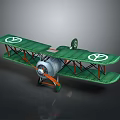 Green Biplane Model With White Peace Symbols And Orange Details On Dark Background