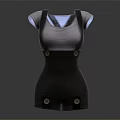Stylish Fitted Women's White Top Featuring Black Suspenders And Decorative Buttons