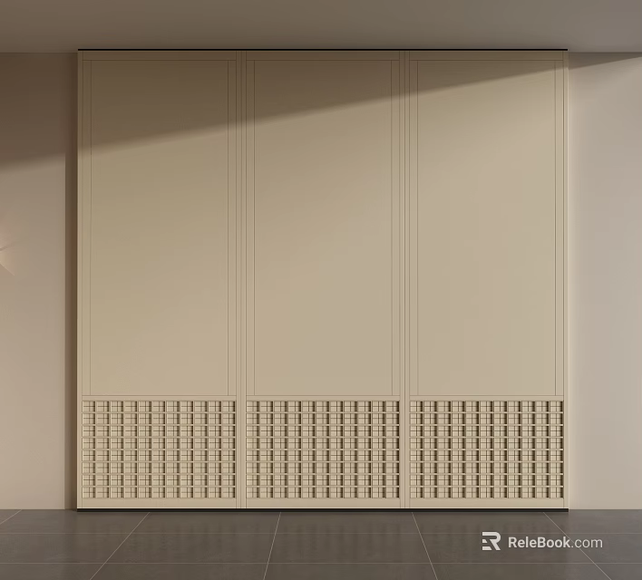 Modern Beige Wall Paneling With Grid Pattern Design At The Bottom 3d model