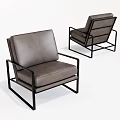 Modern Single Sofa With Gray Leather Upholstery Armrests And Black Metal Frame