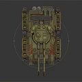 Military Armored Tank With Camouflage Paint Turret Cannon Antennas Tracks And Red Lights