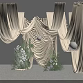 Elegant Wedding Decor With Flowing White Drapes Decorative Backdrop And Flowers 3d model