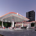 Modern CNPC Gas Station With Red Accent Canopy Parked Vehicles And High Rise Buildings