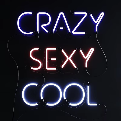 Crazy Sexy Cool Neon Sign with Blue Red Lights on Black Background 3d model