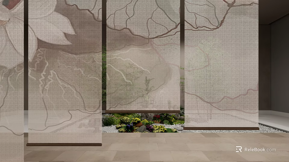Elegant Textured Window Curtain With Natural Leaf Pattern And Light Filtering Fabric 3d model 