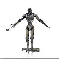 Mechanical Robot Character In Standing Pose With Metallic Body And Tool 3d model