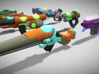 Vibrant Colorful Cartoon Style Toy Guns With Diverse Designs And Bright Colors 3d model