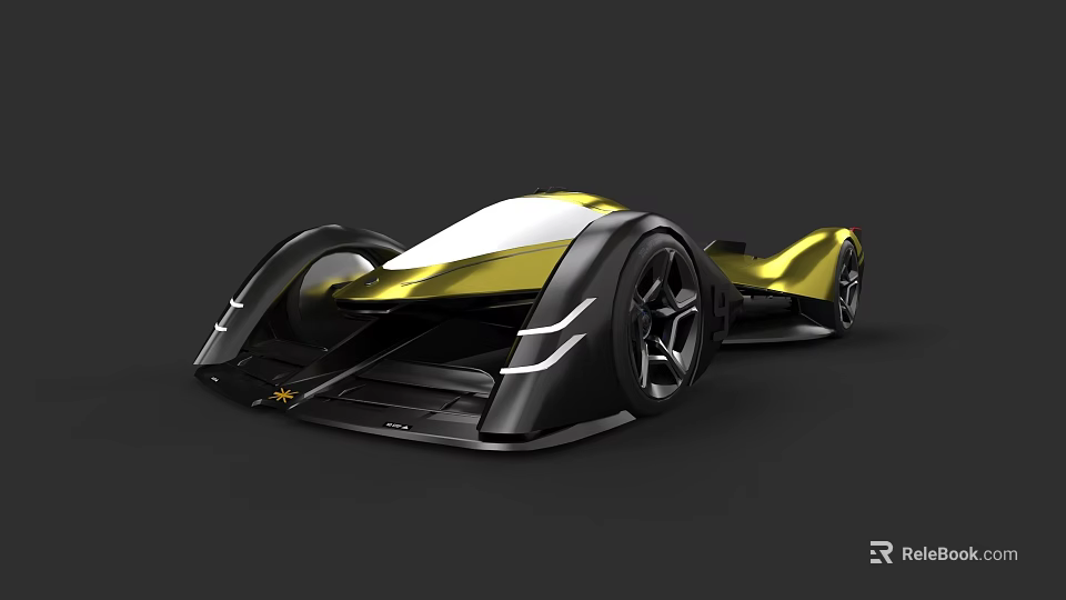 Futuristic Yellow And White Concept Car With Sleek Aerodynamic Body Design 3d model 
