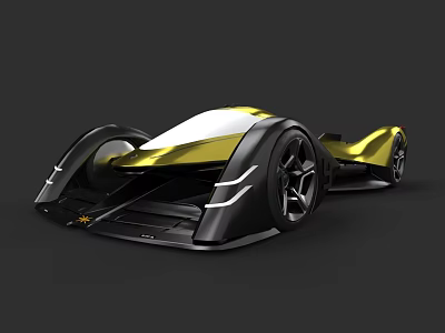Futuristic Yellow And White Concept Car With Sleek Aerodynamic Body Design 3d model