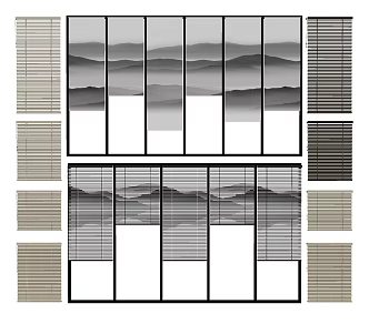 New Chinese-style venetian blinds landscape curtains venetian blinds combination 3d model