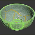 Blue Handcrafted Ceramic Bowl With Yellow Crackle Lines And Pink Cherry Blossom Branches