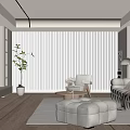 Modern Living Room Interior Design With Beige Sofa Wooden Floor And Floor to Ceiling Blinds