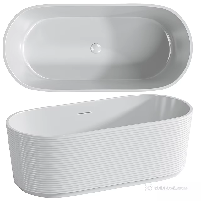 Modern White Oval Bathtub with Smooth Surface and Vertical Ribbed Design 3d model 
