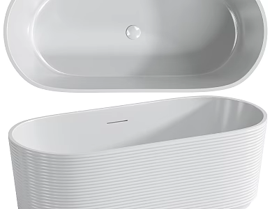 Modern White Oval Bathtub with Smooth Surface and Vertical Ribbed Design 3d model