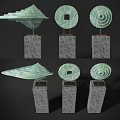 Modern Decorative Ornament Set With Stone Base And Unique Green Geometric Shapes For Home Interior