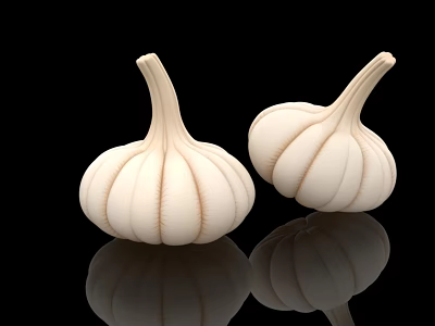 White Garlic Shaped Inflatable Decorations With Smooth Surface And Reflection On Black Background 3d model