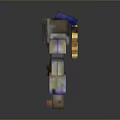 Man In Minecraft Style Knight Armor With Pixelated Design And Weapon