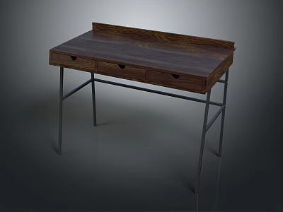 Stylish Wooden Desk With Drawers And Metal Legs For Home Office Use 3d model