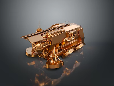 Shiny Golden Mechanical Tire Featuring Intricate Design And Metallic Structure Details 3d model