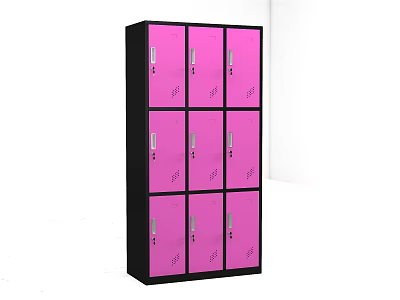 Pink Storage Locker Cabinet With Black Frame And Multiple Compartments 3d model