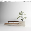 Modern Multi Seat Sofa With Wooden Frame Upholstered Seats And Potted Plant